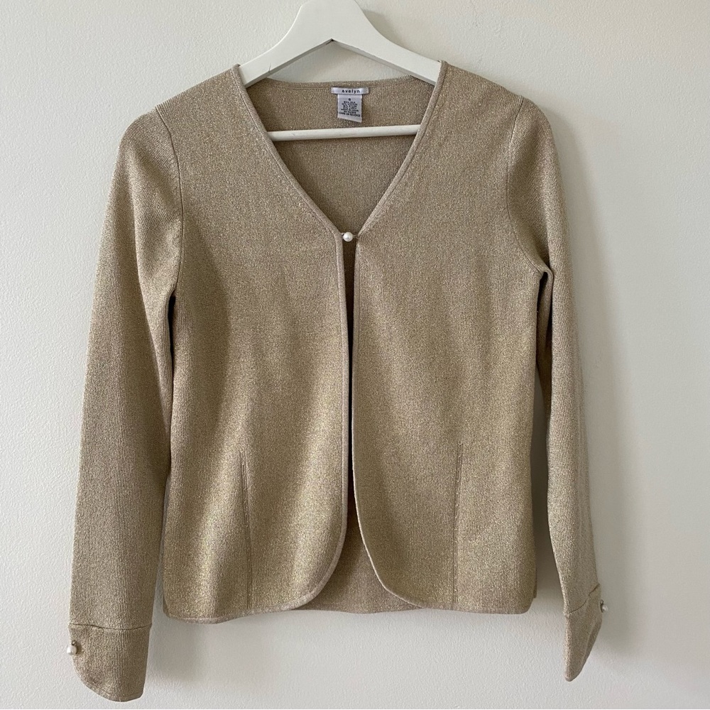 EVELYN  Women’s Gold Metallic Sweater Cardigan EUC